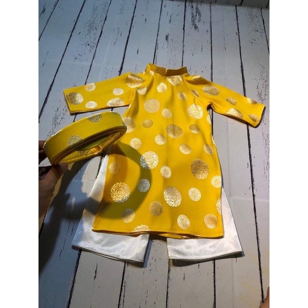 Áo dài cho bé trai vải lụa Thái Tuấn kèm mấn