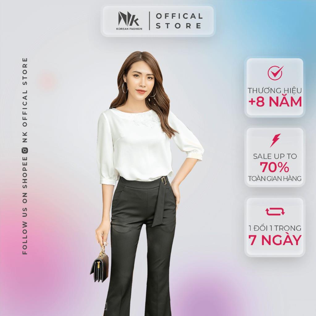 Áo Sơ Mi Nữ Công Sở NK FASHION - Lụa Tơ Cao Cấp Nhập Khẩu Từ Hàn, Mềm Mịn, Mát Tay, Co Giãn Nhẹ .