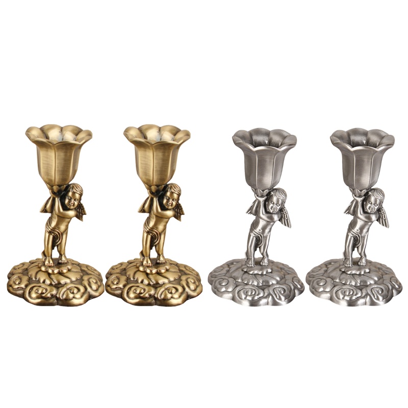Set 2 Giá Đỡ Nến Bằng Hợp Kim Kẽm Hình Thiên Thần Phong Cách Vintage