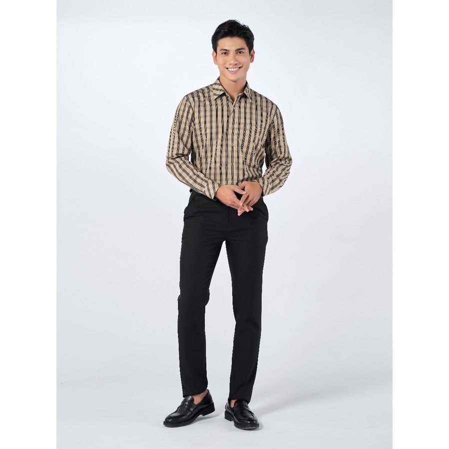 OWEN - Áo Sơ mi dài tay Owen Regularfit chất Cafe kẻ ca rô nâu be 220871