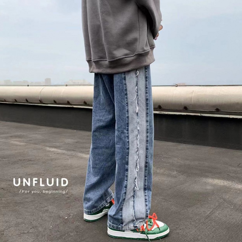 Quần Jean Ống Rộng Màu Sắc Tương Phản Phong Cách Hong Kong Thời Trang Xuân Hè Cho Nam