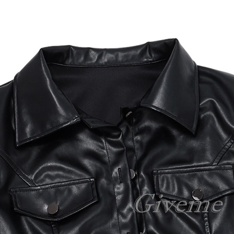 Áo Khoác Da Tay Dài Cổ Bẻ Cài Nút Thời Trang Cho Nữ