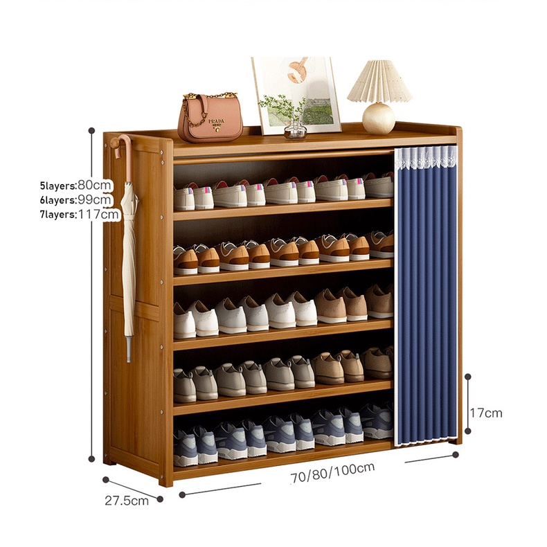 WORTHBUY Kệ Để Giày Dép Bằng Gỗ Trơn Nhiều Tầng Cỡ Lớn Chống Bụi