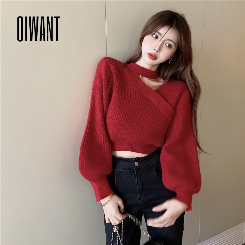 Áo Len Nữ Dài Tay Cổ Chữ V Màu Trơn Thời Trang