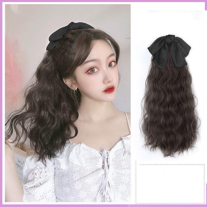 Tóc Giả Thắt Nơ Dài Xoăn Gợn Sóng