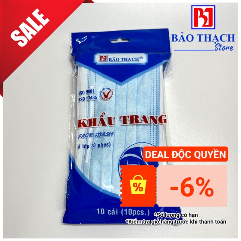 Túi khẩu trang Bảo Thạch 3 lớp xanh (10 cái/ túi)