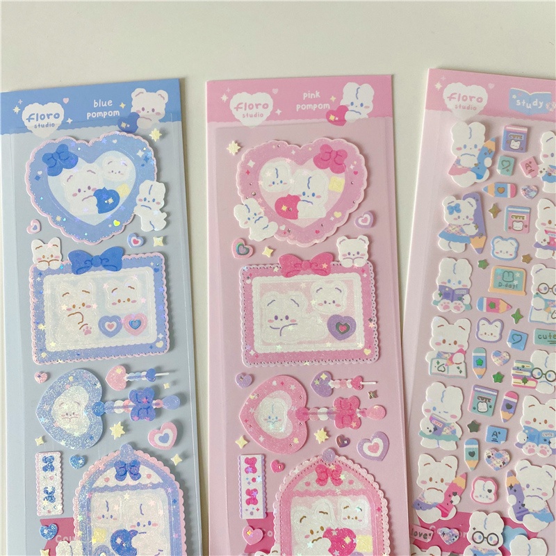Zanmo tấm hình dán sticker gấu thỏ kim tuyến dễ thương