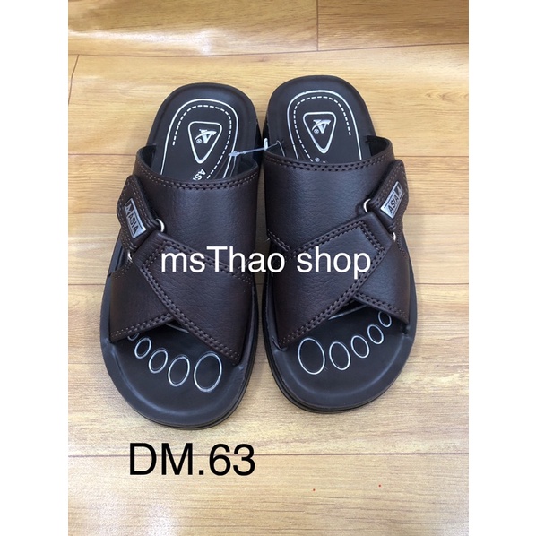 Dép da nam quai ngang DM63 NÂU đế PU đúc liền thời trang trung niên