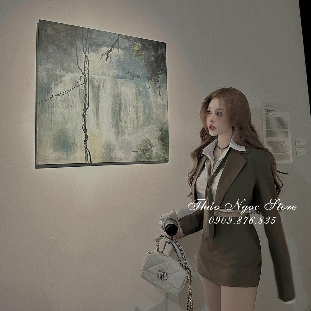 Set áo vest áo sơ mi chân váy ngắn kèm cara vat hàng chuẩn!