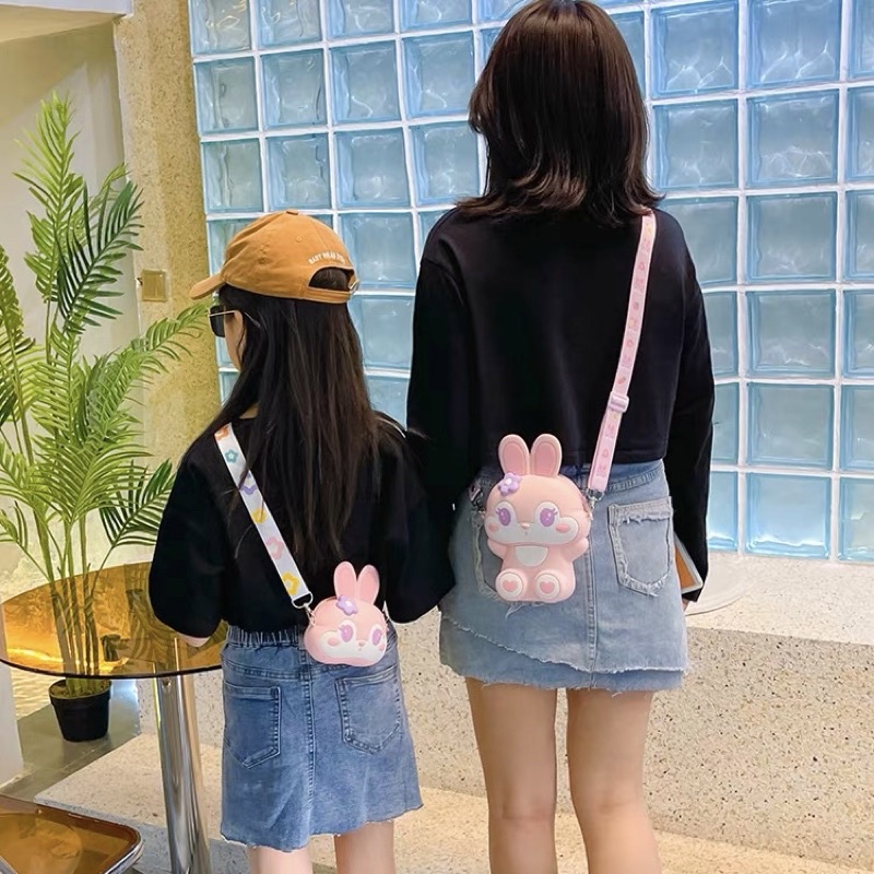 Trẻ Em Silicone Tiền, Túi Hoạt Hình Dễ Thương Thỏ Xingdelu Một Vai Bé Trai Và Bé Gái Sứ Giả Lưu Trữ Túi Đa Năng