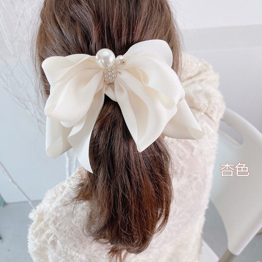 Kẹp tóc RIPE GIRL vải voan lò xo đính ngọc trai nhân tạo thời trang 2022