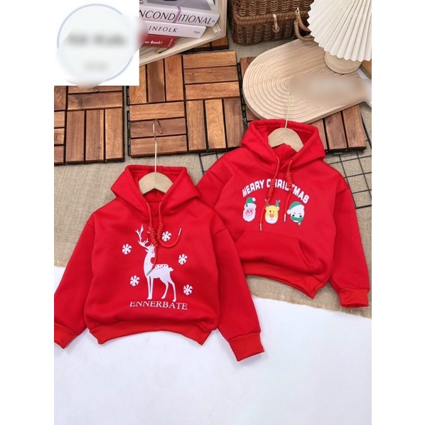 Áo nỉ bông noel có mũ siêu xinh siêu ấm cho bé trai bé gái từ 9-22kg