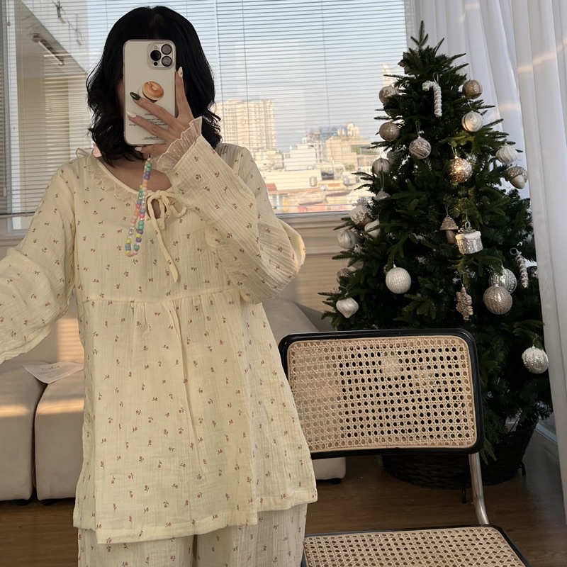 𝐚𝐬𝐡𝐞𝐱𝐢𝐧𝐜𝐡𝐚𝐨:  pyjama, bộ mặc nhà babydoll phối ren dáng rộng PJ2507