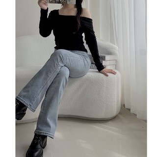 Quần jean cạp cao ống loe co giãn tutranshop