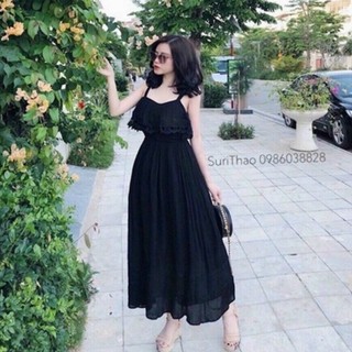 Váy đầm nữ maxi 2 dây phối ren xinh xắn hàng 2 lớp
