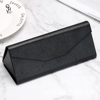 Hộp Đựng Mắt Kính Hình Tam Giác Bằng Da Giả Lông Nhung Màu Đen Hít Nam Châm Chống Áp Lực Chất Lượng