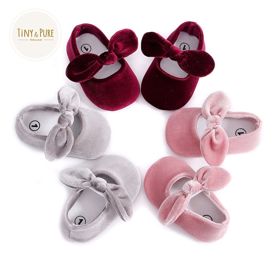 Giày búp bê bé gái nhung mềm có nơ xinh xắn đáng yêu cho bé 0-18M tiny&pure GI005