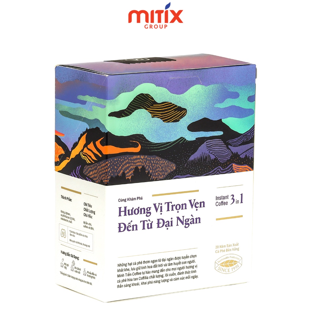 Cà phê hòa tan 3in1 Mitix Dịu êm, Hộp giấy 324g (18 gói x 18gr)