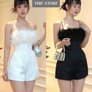 Set Đầm Body Hai Dây Giả Váy Phối Lông TIBU Jumpsuit Nữ Ôm Body Lạ Mắt Chất Thun Co Dãn Đẹp Siêu Hot