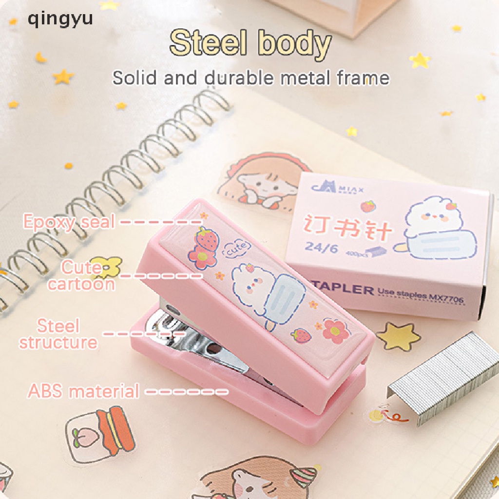 Bộ Dụng Cụ Dập Ghim Mini Bằng Kim Loại Họa Tiết Động Vật Hoạt Hình Dễ Thương Kèm 400 Ghim Số 12