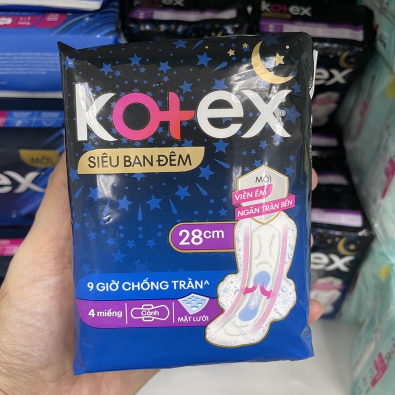 (Hoả tốc HCM) Gói 4 miếng - Băng vệ sinh Kotex Siêu Ban đêm 28cm Siêu Mỏng Cánh