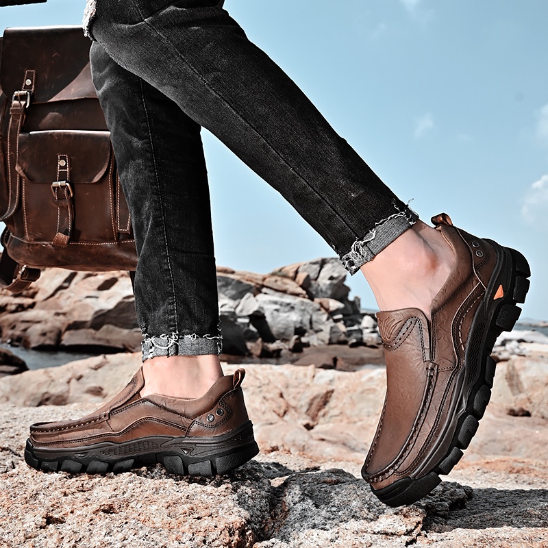 Giày Lười Da Bò Đế Cao Su Mềm Thoáng Khí Phong Cách Thể Thao Cho Nam