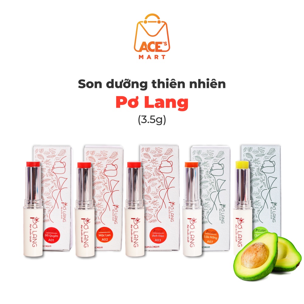 Son dưỡng môi thiên nhiên Pơ Lang chiết xuất dầu bơ giúp dưỡng ẩm môi, giảm thâm có màu và không màu 3.5g