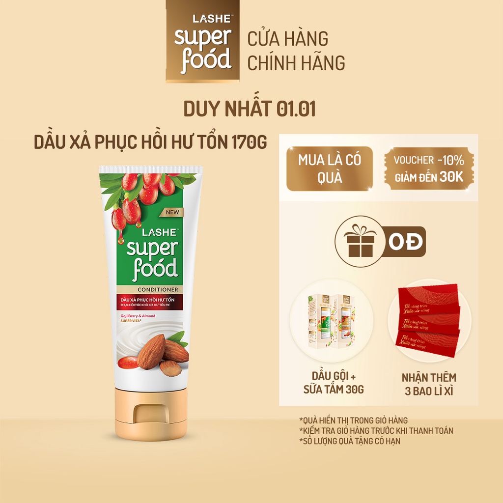Dầu xả LASHE SUPERFOOD phục hồi hư tổn 170G