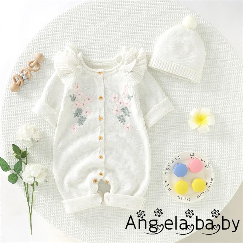Áo Liền Quần Tay Dài Cổ Tròn Thêu Hoa Có Nút Dành Cho Bé Gái