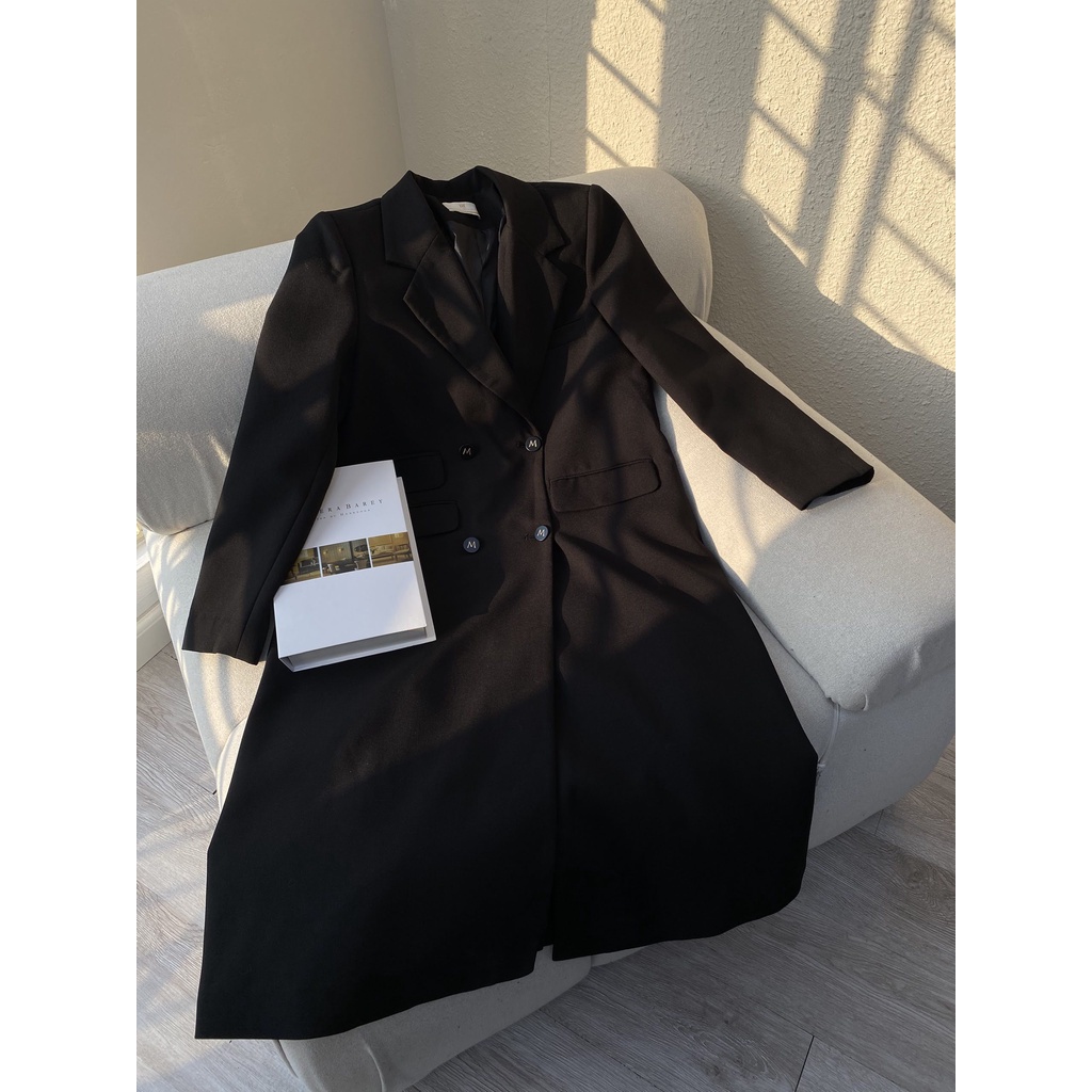Áo khoác nữ Méo shop trench coat dáng dài cổ vest phối túi nắp Lensya