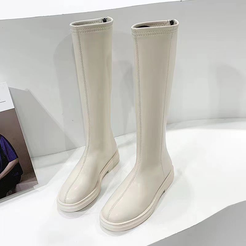 Giày Bốt Cổ Cao Lót Nhung Dày Dặn Màu Trà Sữa Phong Cách Năm Mới Thời Trang Thu Đông Cho Nữ