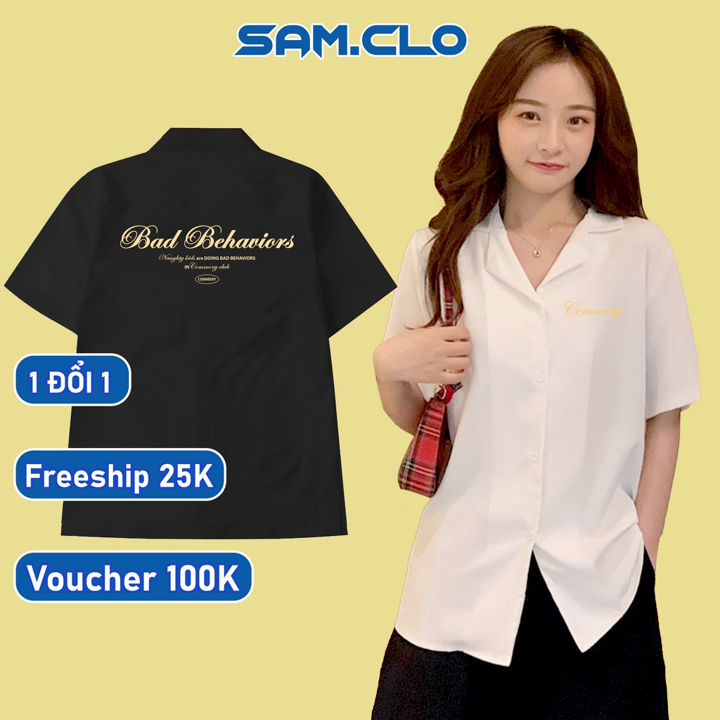 Áo sơ mi nam nữ SAM CLO tay lỡ cổ bẻ phong cách ulzzang form freesize dáng rộng unisex KATE BAD BEHAVIORS