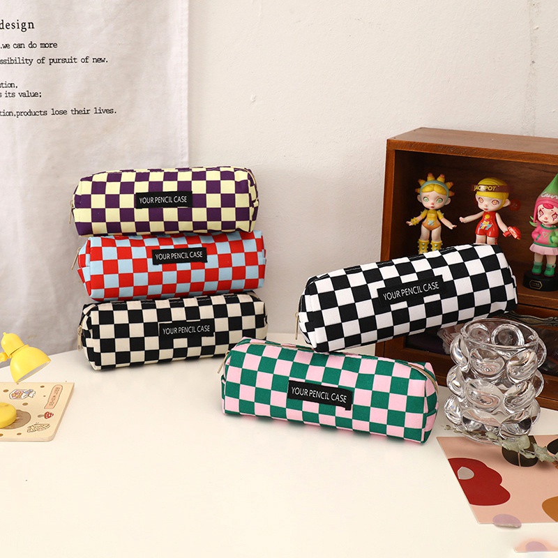 Túi Đựng Bút Chì Sức Chứa Lớn Họa Tiết Sọc Caro Cao Cấp Thời Trang