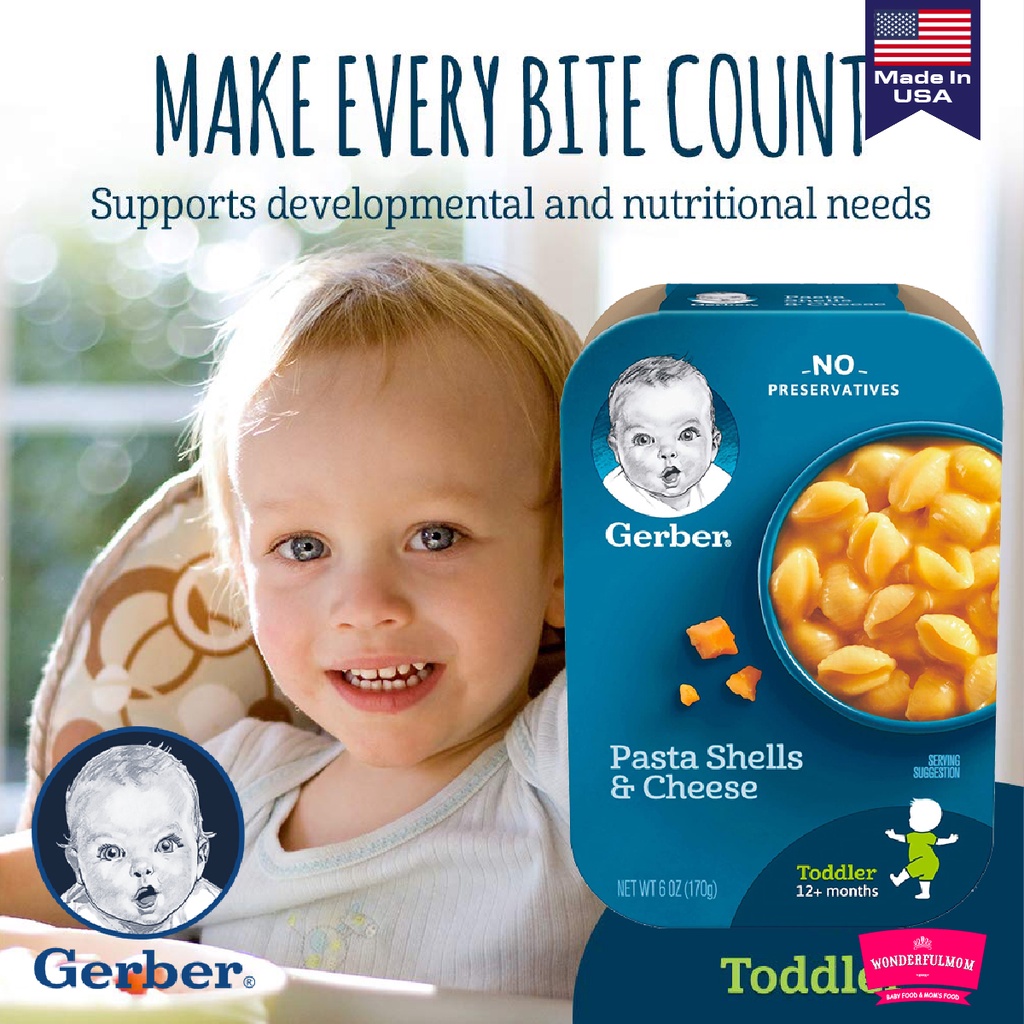 Nui phô mai/ Cơm gà hầm rau củ Gerber cho bé ăn dặm từ 12 tháng hộp 152g - Bữa ăn chính hữu cơ