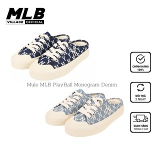 Giày mule mlb playball monogram denim - giày mlb chính hãng