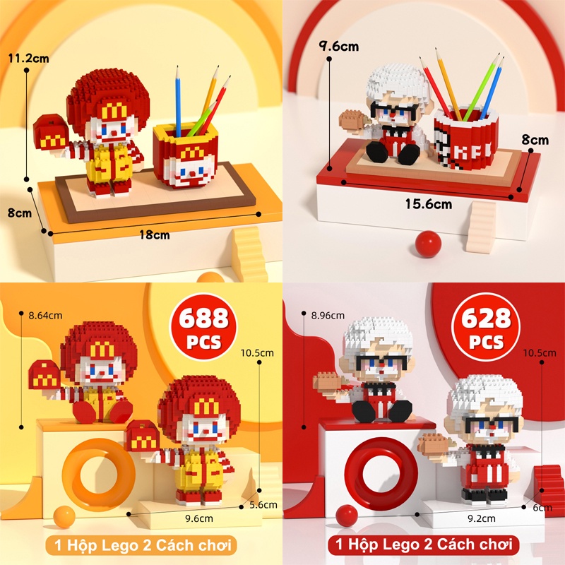 Đồ Chơi Lắp Ráp Le-go KFC Lắp Được 2 Mô Hình Ông Già Bán Gà Rán KFC