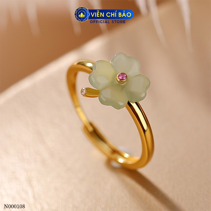 Nhẫn bạc nữ cỏ 4 lá đá xi vàng chất liệu bạc 925 thời trang phụ kiện trang sức Viễn Chí Bảo N000108