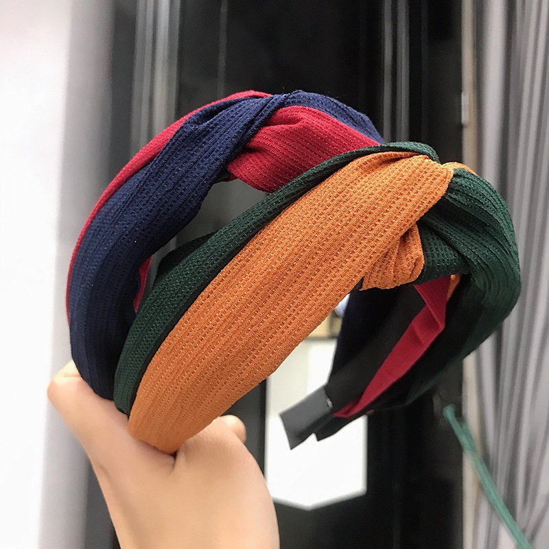 Băng Đô Thắt Nút Chéo Bản Rộng Hai Màu Phong Cách Hàn Quốc Mới Cho Nữ