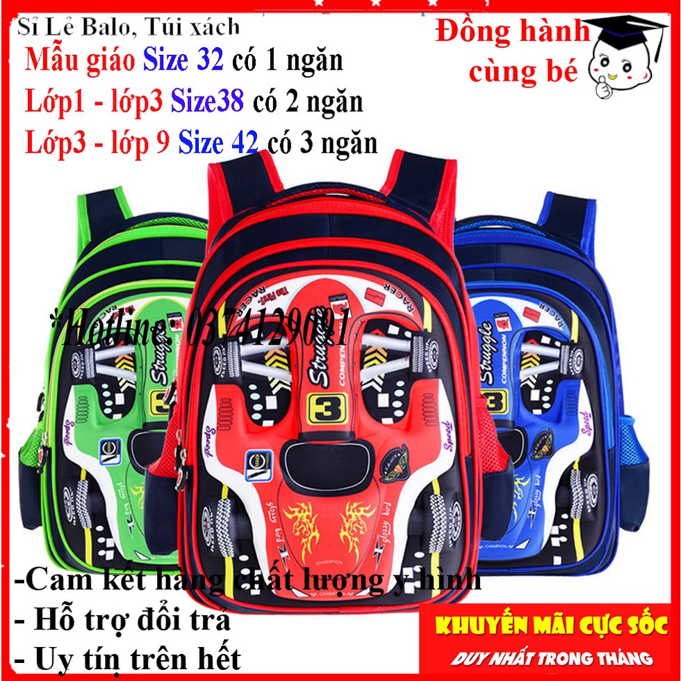 Ba lô đi học hình xe hơi 3D cho bé trai cực chất. Balo học sinh, Bé Trai Hình OTO 3D có đủ 3 size
