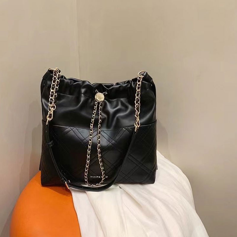 MISCHA Túi Xách Da PU Dây Rút Màu Trơn Sức Chứa Lớn Dễ Phối Đồ Thời Trang Cho Học Sinh