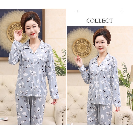 Pijama trung niên nữ B92 - Bộ đồ ngủ mặc nhà thu đông cho mẹ, bà - Thời trang cho người lớn tuổi đẹp cao cấp Bigsize