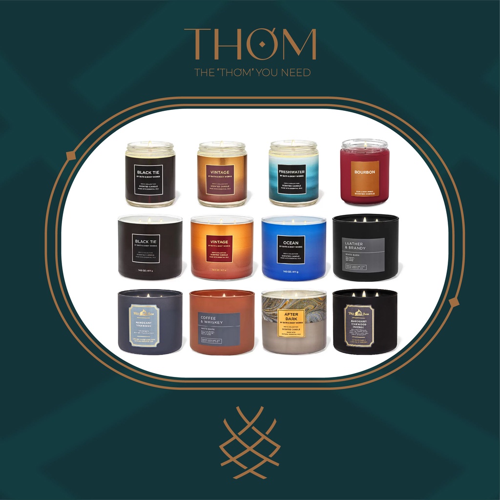 Nến thơm 3 bấc 411gr 1 bấc 198g Bath and Body Works Freshwater Graphite Mahogany Teakwood Ocean