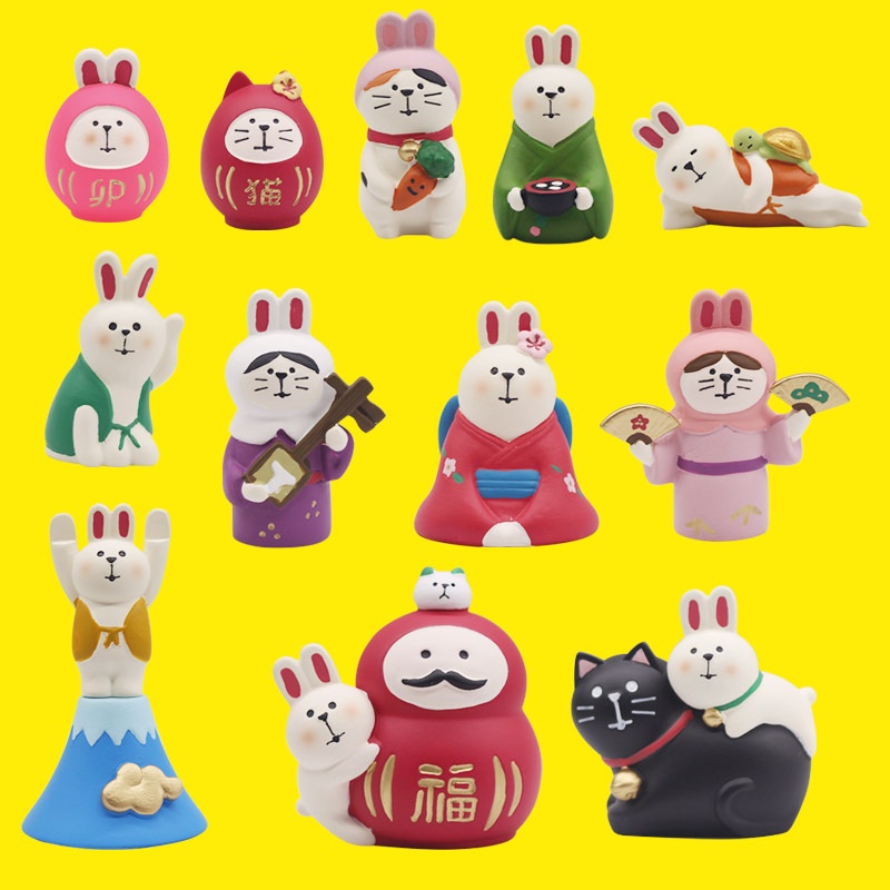 Mô hình chú mèo Zakka Phong Cách Nhật Bản trang trí bộ sưu tập Serie Miếu Thờ Ngày Tết