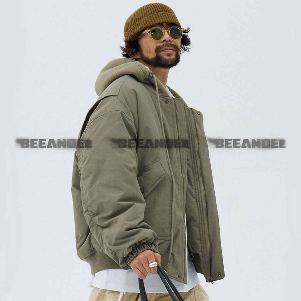 Áo Khoác Bóng Chày Khaki Có Mũ | BEEANDEE Khaki Padded Bomber Jacket | 3T Streetwear