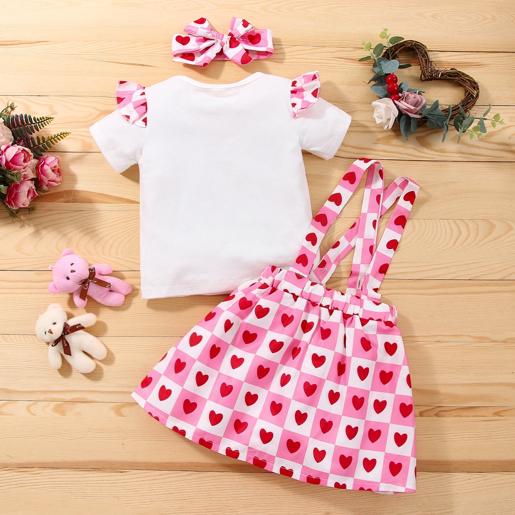 Combo bộ đồ bé gái 1-4 Tuổi Tay Ngắn In Họa Tiết Trái Tim Đính Nơ Dễ Thương bodysuit liền thân Váy set thời trang cho bé trẻ em sơ sinh