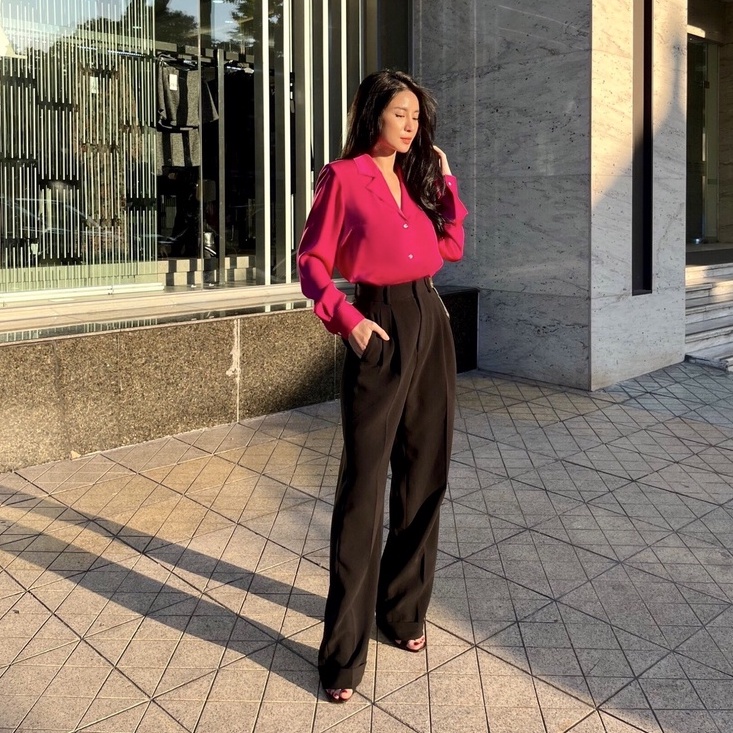 Quần suông đen cạp cao gấu lơ vê HUONG BOUTIQUE - HBQ93