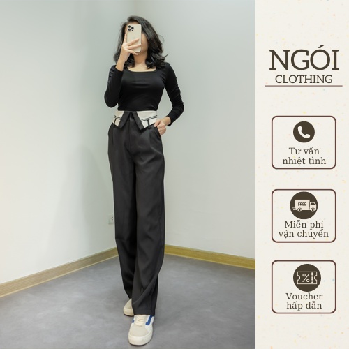 Quần suông Culottes ống rộng cạp cao bẻ vạt Ngói clothing phong cách Hàn quốc hottrend 2 màu đen nâu
