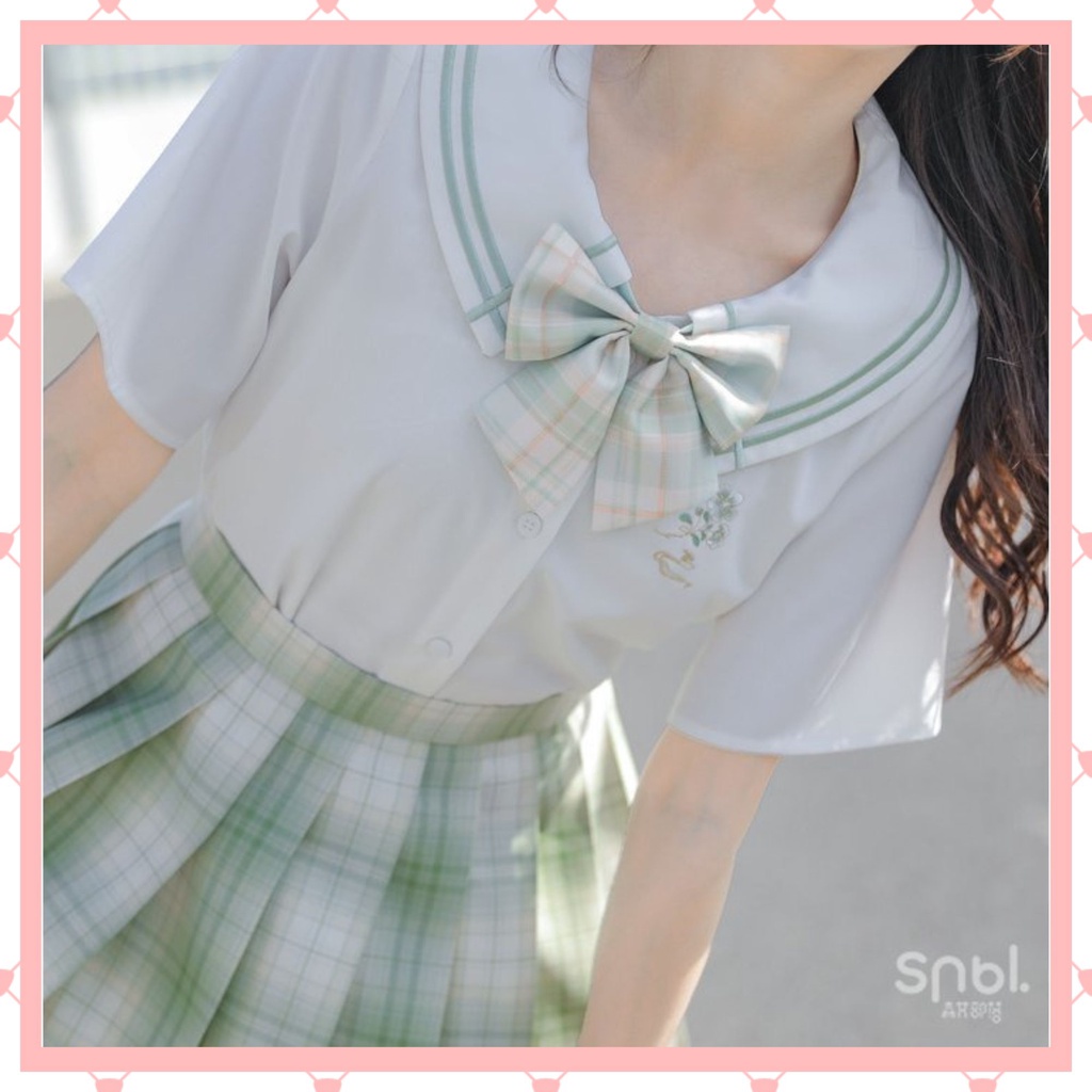 Áo blouse BL kèm nơ tay ngắn ngọt ngào chất vải mùa hè tươi mát - Thanh Đào