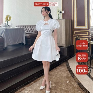 Bbstore's đầm xòe tay phồng dự tiệc xếp ly eo -d1373