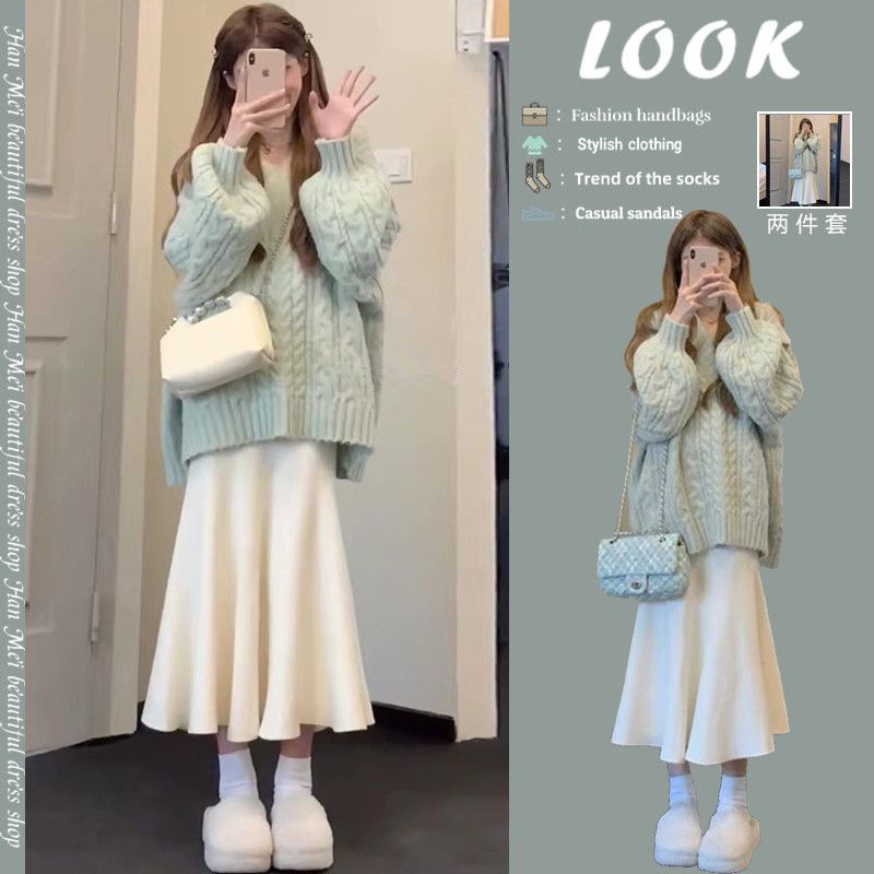 Bộ Áo sweater + Chân Váy Đuôi Cá Thanh Lịch Thời Trang Thu Đông Phong Cách Hàn Quốc Hàng Mới Dành Cho Bạn Nữ